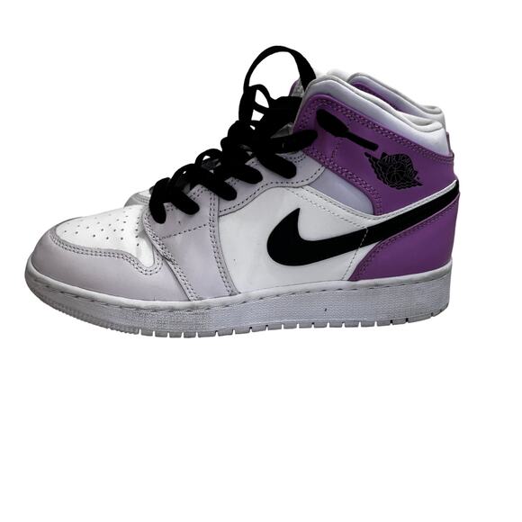 Nike Air Jordan 1 Mid Court White Purple Black Youth Size 5Y - Picture 2 of 7